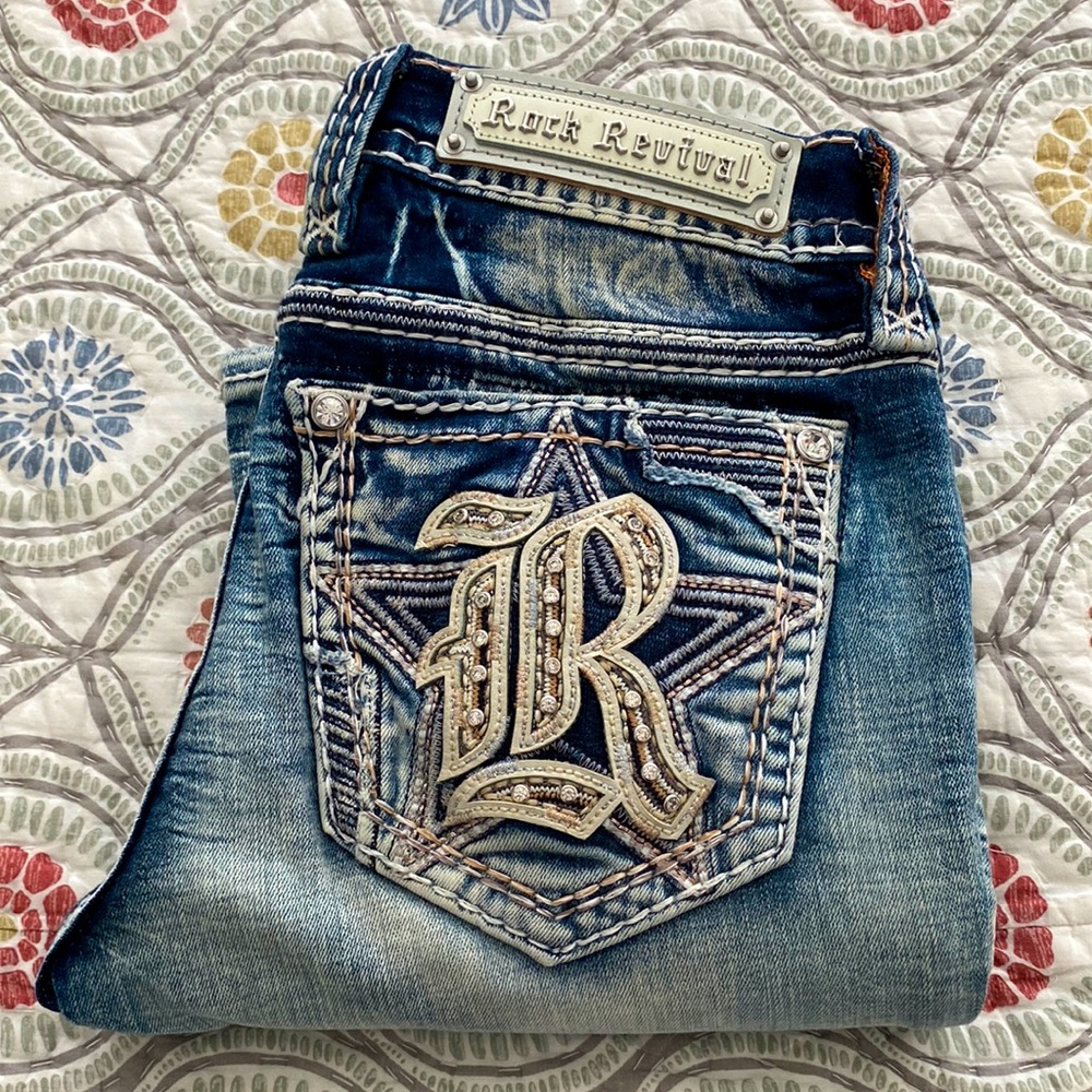 Rock Revival Distressed Blue Boot Cut Jeans